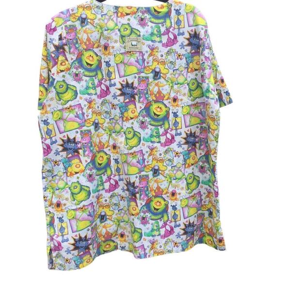 Cottonality womens scrub top 1X XL nurse pediatric monster cartoon fun vet tech - Picture 8 of 12